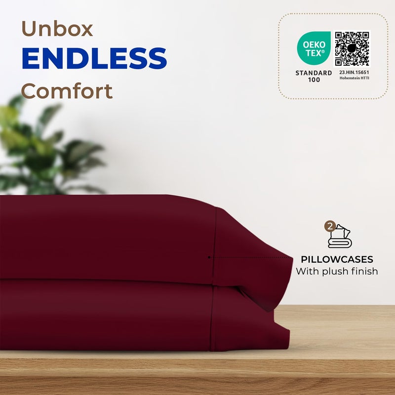 THREAD SPREAD 100% Egyptian Cotton Pillow Cases King - 1000 Thread Count Pillow Cases King Size Set of 2, Cooling & Breathable Extra Long Staple Sateen Weave Cotton Pillow Covers for Bed - Burgundy - Image 3